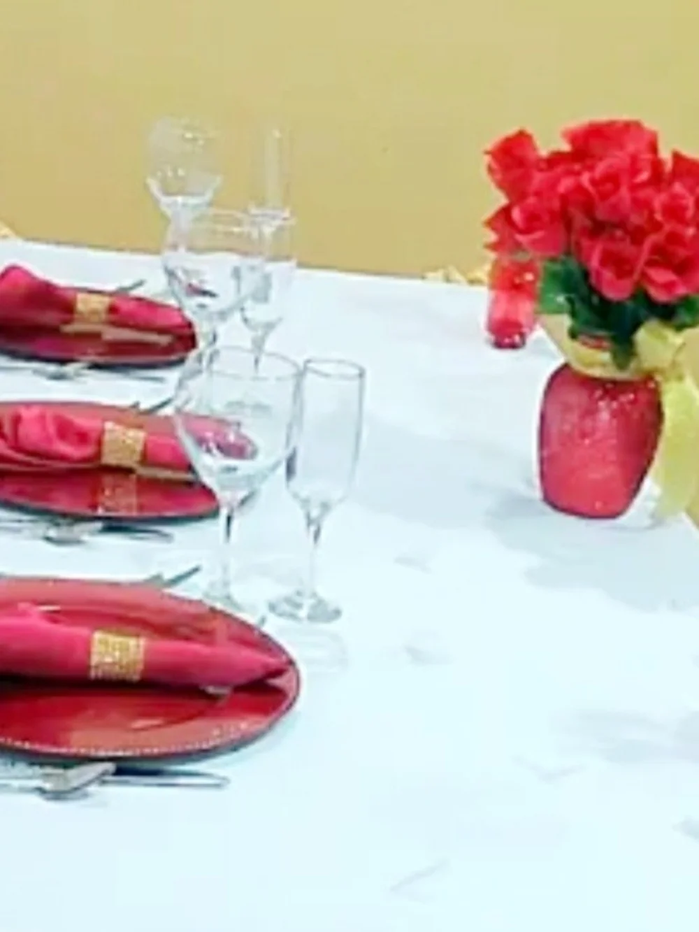 Red Glass Vases and Candle Holders Set